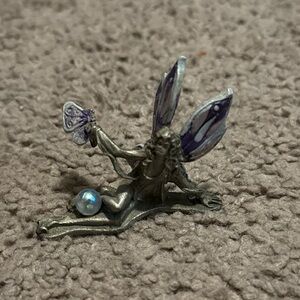 Vintage 1992 Rudolf Gallo Pewter Fairy w Purple Painted Wings and Crystal